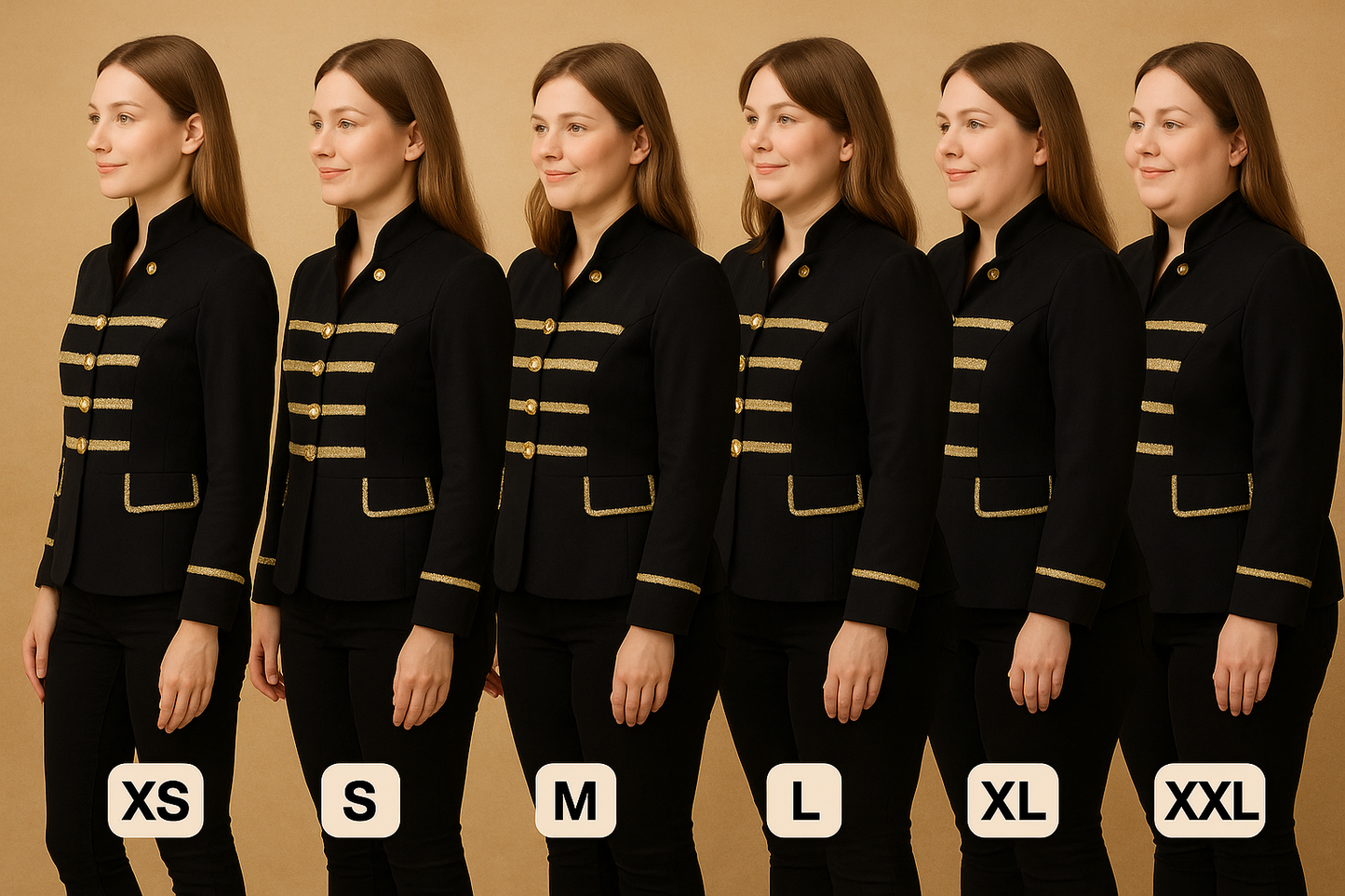 Dames Carnavalsjasje Militaire Stijl Zwart Met Goud