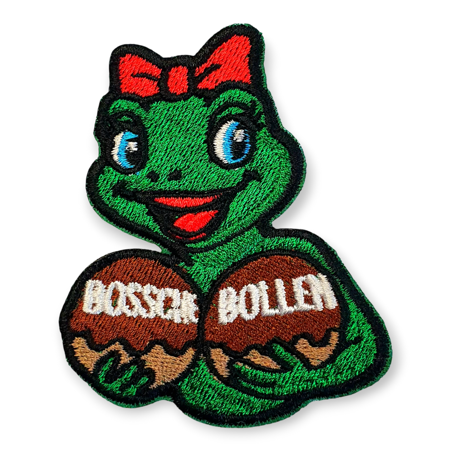 oeteldonk embleem kikker met bossche bollen humor patch 🤣🐸🍩❤️🤍💛