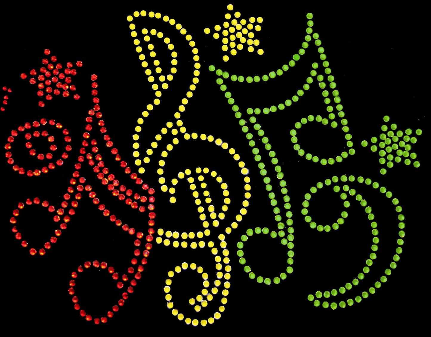 Oeteldonk Oeteldonk strass applicatie muzieknoten open klein rood,geel,groen 13x9cm rwg - Oetel.club