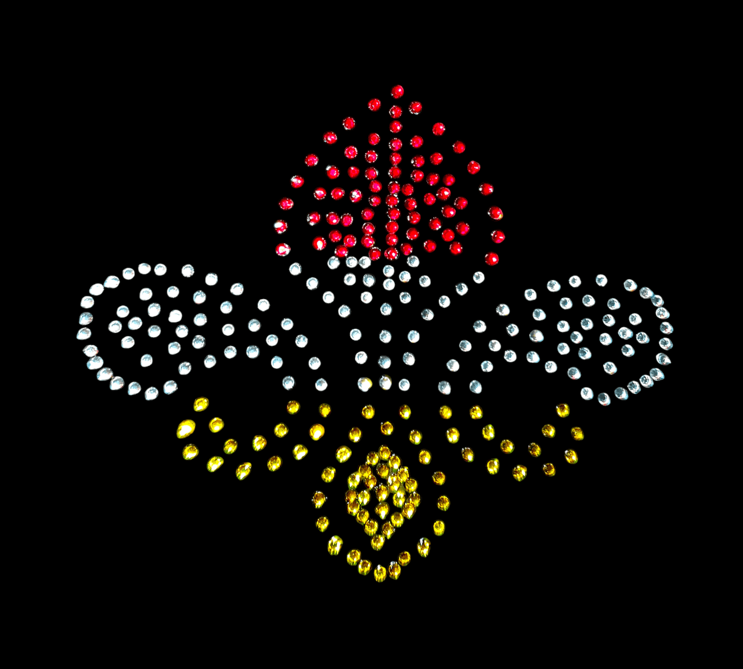 Oeteldonk Oeteldonk strass applicatie Oeteldonkse lelie rood, wit, geel 10cmx9cm rwg - Oetel.club