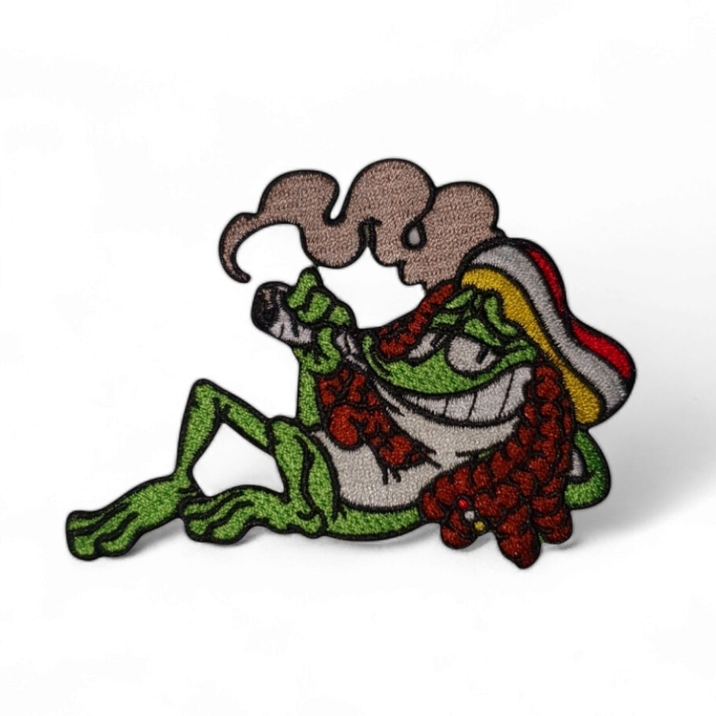 oeteldonk embleem stoned kikker met rwg sjaal chill rook humor patch 🤣🐸💨❤️🤍💛