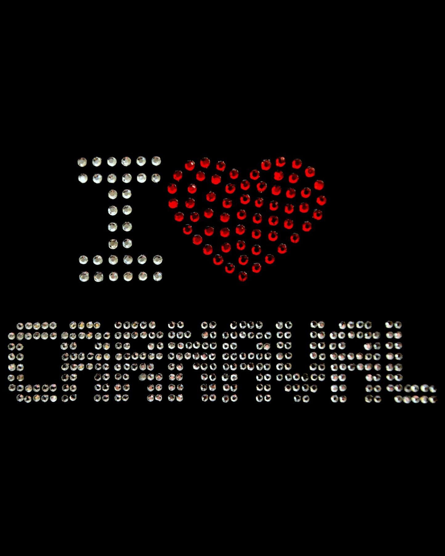 Oeteldonk strass applicatie I Love Carnaval 12cmx7cm