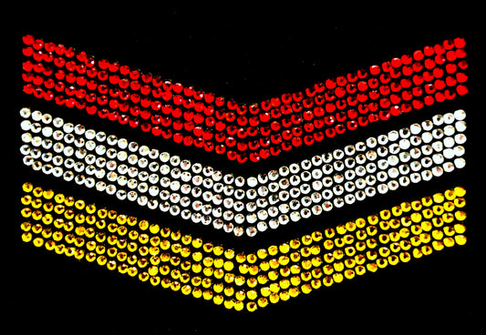 Oeteldonk strass strijkapplicatie militaire sergeant strepen Oeteldonkse kleuren 8,5cmx5,5cm