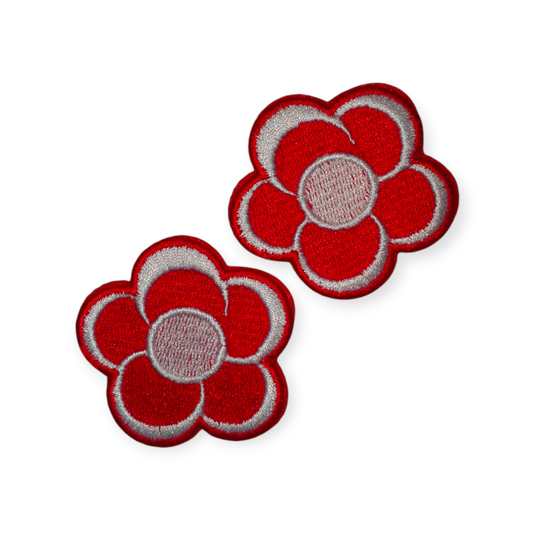 Bloemetjes patch rood-wit (5 cm), carnavalsembleem borduur – Oetelclub