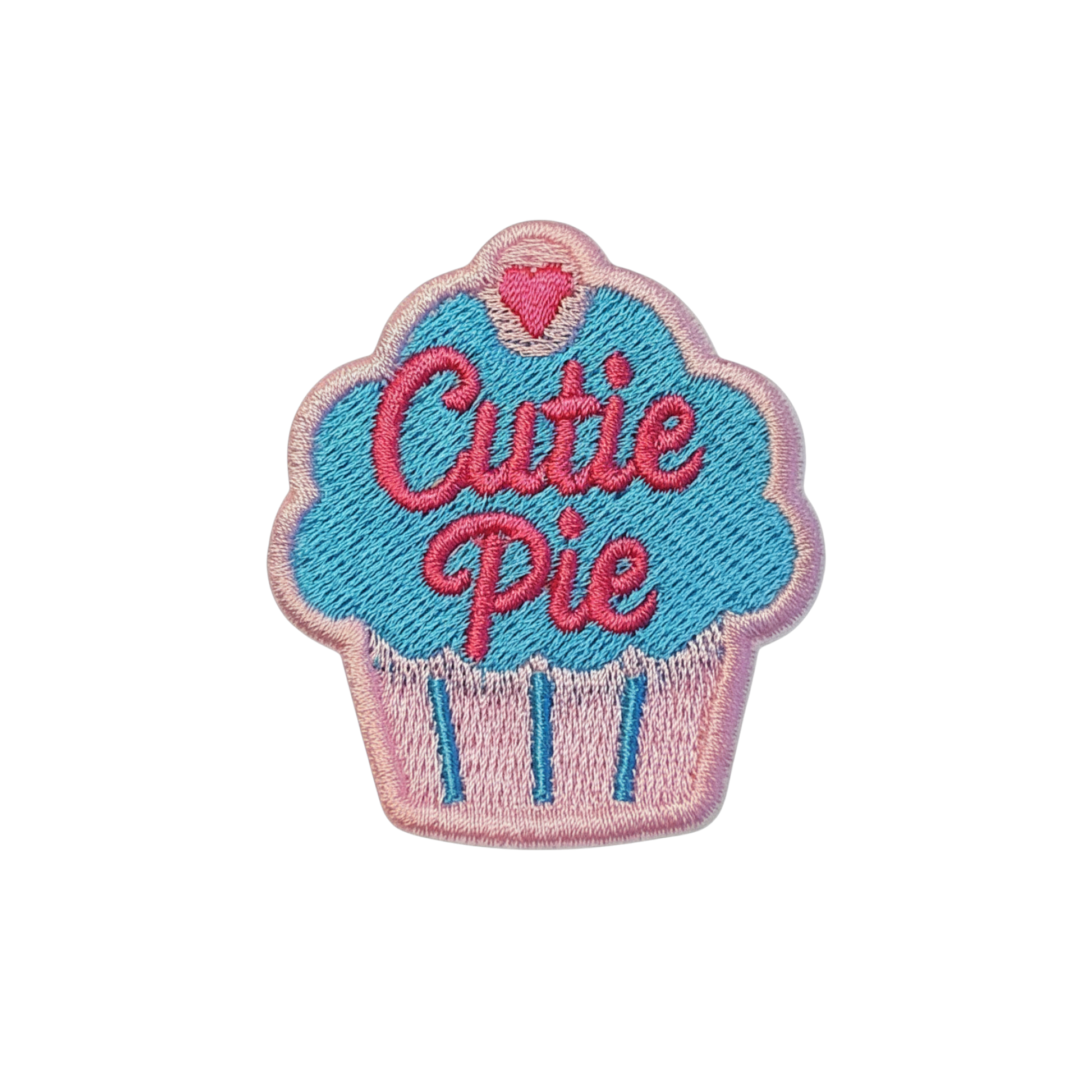 Cutie Pie pastel cupcake embleem lichtblauw roze fuchsia borduurembleem van OetelClub Rosmalen ❤️🤍💛