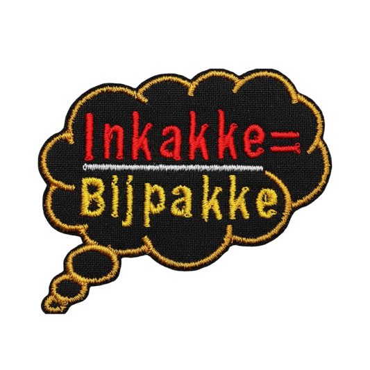 inkakke bijpakke volwassen humor embleem met cartoon stijl voor carnaval oetelclub rosmalen 💛🤍❤️😅⚠️