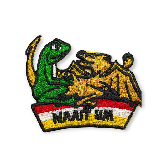 oeteldonk embleem naait em kikker en draak in rood wit geel 😈🐸🐉❤️🤍💛