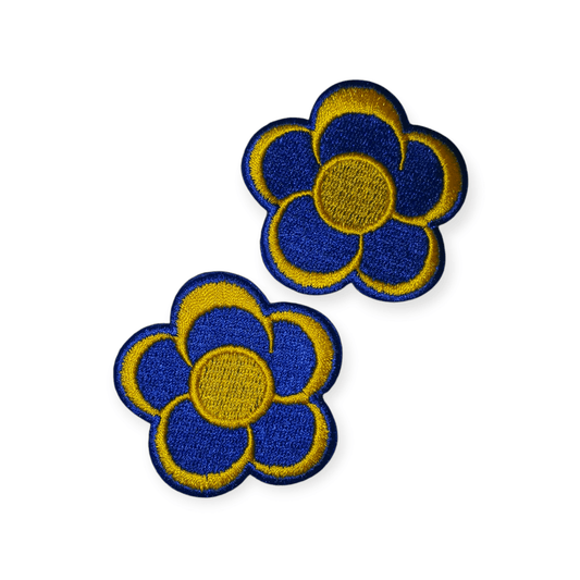 Oeteldonk Bloemetjes Patch 🌸 Bloemetjes Patch – Blauw - Geel (5 cm, 2 stuks) rwg - Oetel.club