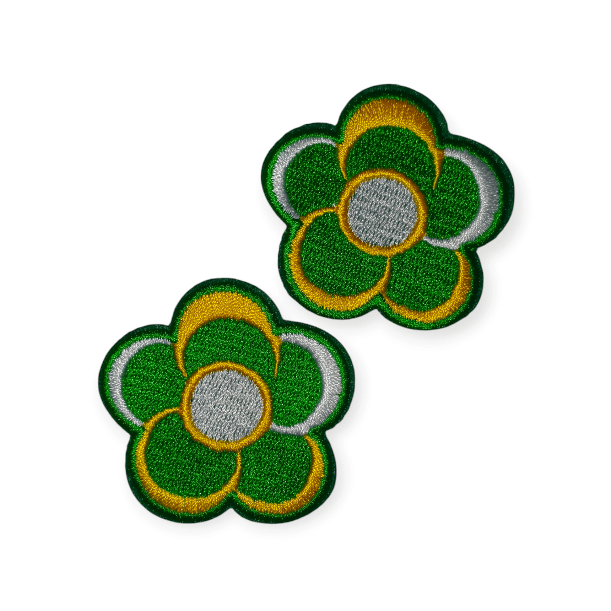 Oeteldonk Bloemetjes Patch 🌸 Bloemetjes Patch – Geel - Groen - Wit (5 cm, 2 stuks) rwg - Oetel.club