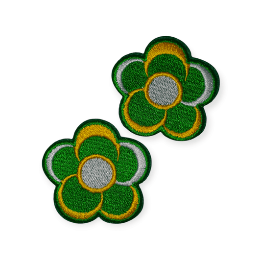 Oeteldonk Bloemetjes Patch 🌸 Bloemetjes Patch – Geel - Groen - Wit (5 cm, 2 stuks) rwg - Oetel.club