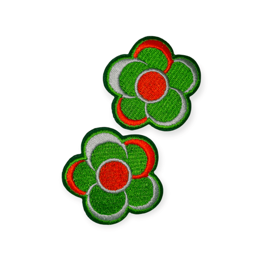 Oeteldonk Bloemetjes Patch 🌸 Bloemetjes Patch – Groen - Oranje - Wit (5 cm, 2 stuks) rwg - Oetel.club