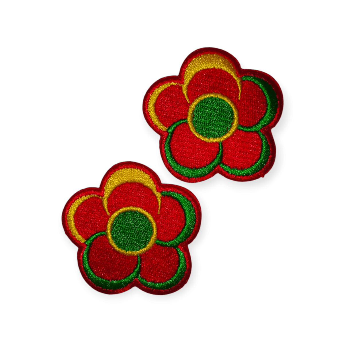 Oeteldonk Bloemetjes Patch 🌸 Bloemetjes Patch – Rood - Geel - Groen (5 cm, 2 stuks) rwg - Oetel.club