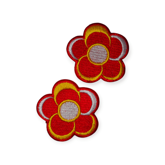 Oeteldonk Bloemetjes Patch 🌸 Bloemetjes Patch – Rood - Wit - Geel (5 cm, 2 stuks) rwg - Oetel.club