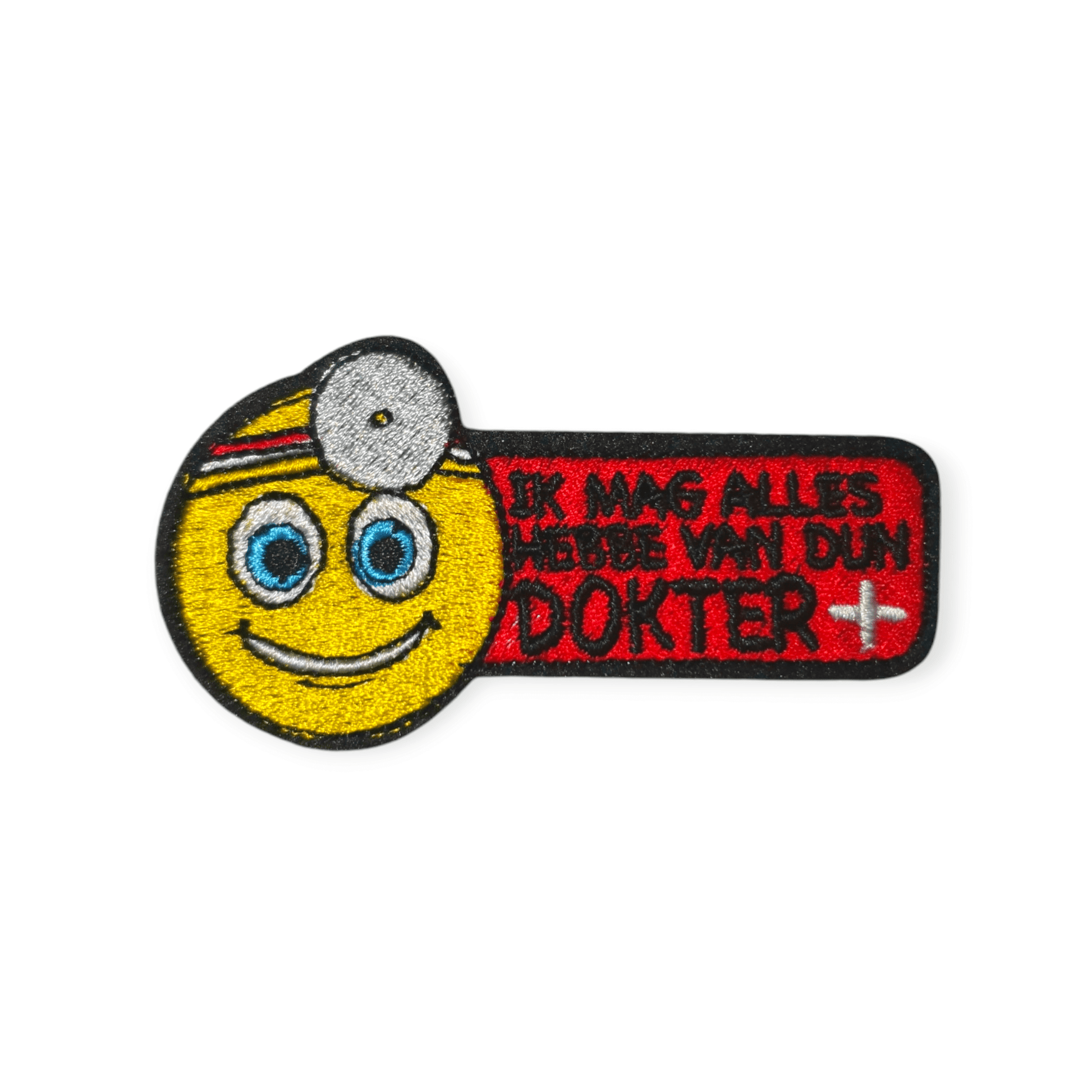 Oeteldonk Borduurembleem `Ik mag alles hebbe van dun dokter` rwg - Oetel.club