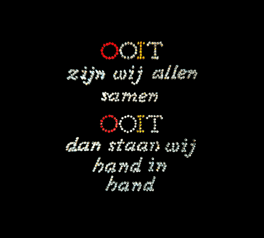 Oeteldonk ✨ Oeteldonk Rhinestone Tekst Embleem – “Ooit zijn wij allen samen” – Strass Bling Patch rwg - Oetel.club