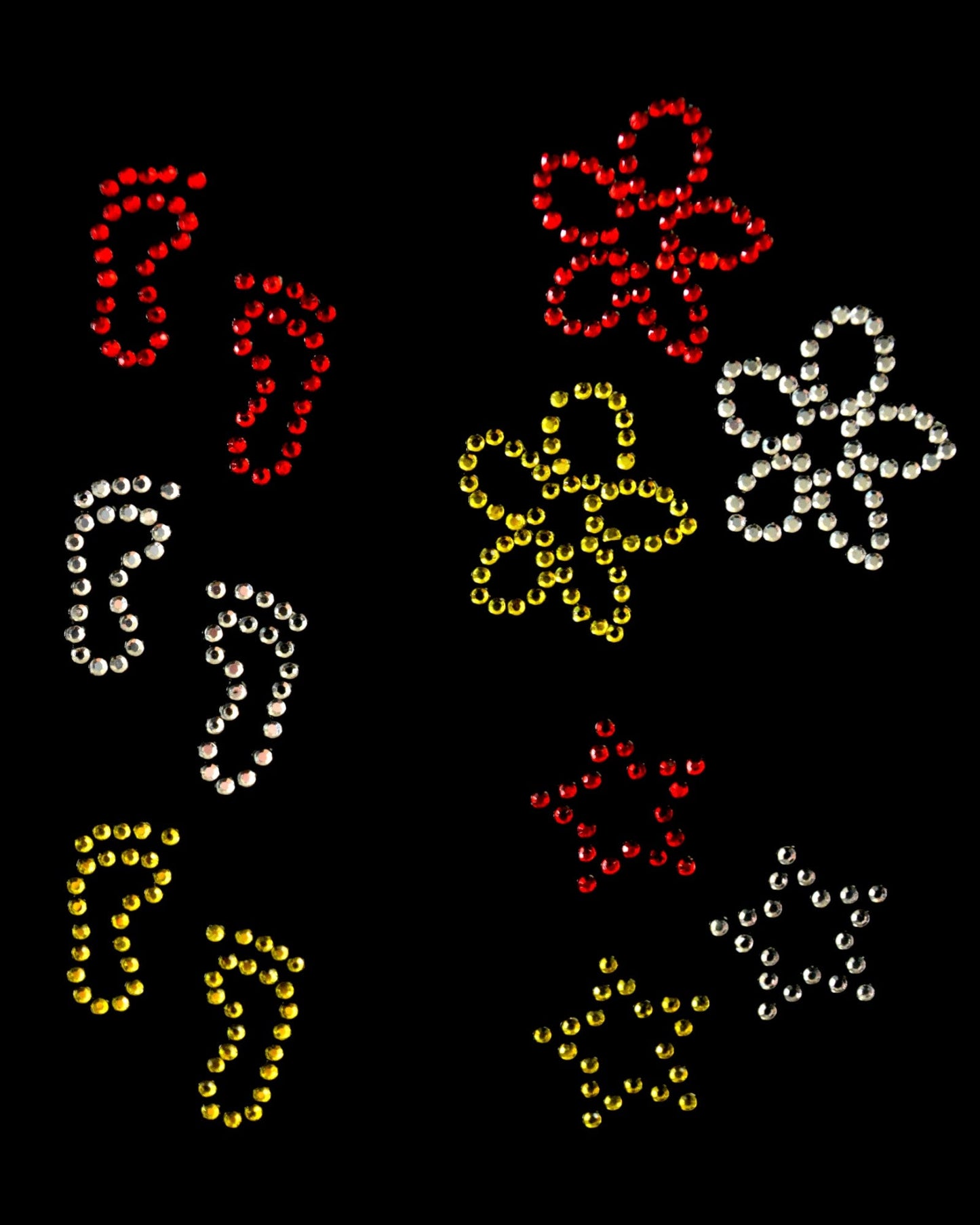 Oeteldonk ✨ Oeteldonk Rhinestone Voetjes, Bloem en Sterretjes 9 stuks – Strass Bling Patch Rood Wit Geel 10 cm rwg - Oetel.club
