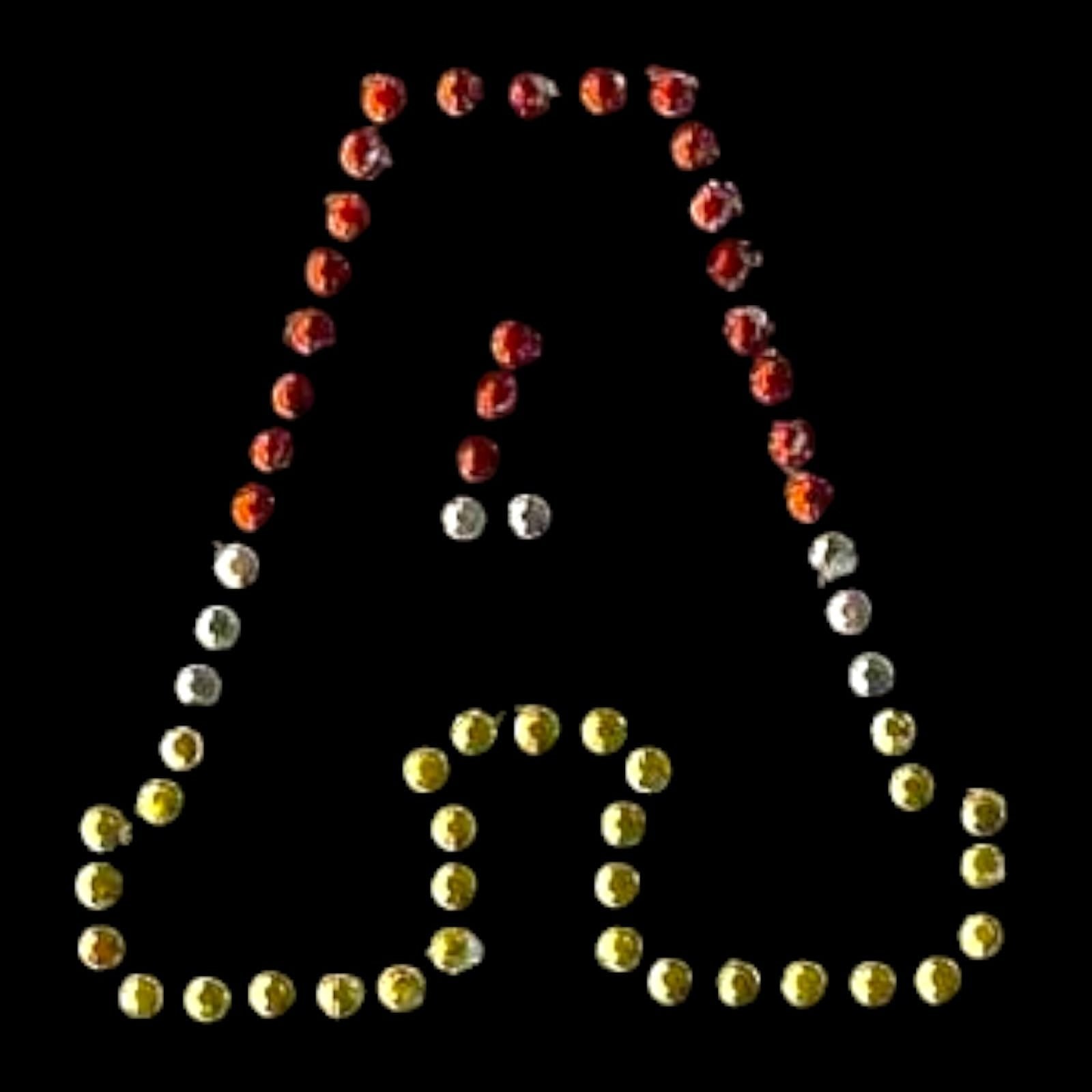 Oeteldonk Oeteldonk strass applicatie alfabet rood, wit, geel 4cm hoog open letter A rwg - Oetel.club