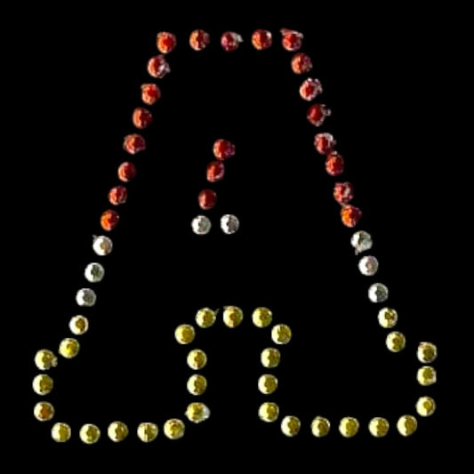 Oeteldonk Oeteldonk strass applicatie alfabet rood, wit, geel 4cm hoog open letter A rwg - Oetel.club