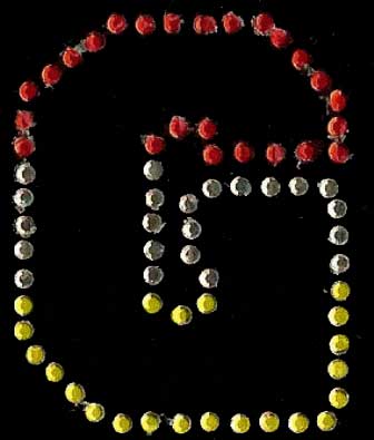 Oeteldonk Oeteldonk strass applicatie alfabet rood, wit, geel 4cm hoog open letter G rwg - Oetel.club