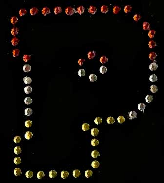 Oeteldonk Oeteldonk strass applicatie alfabet rood, wit, geel 4cm hoog open letter P rwg - Oetel.club