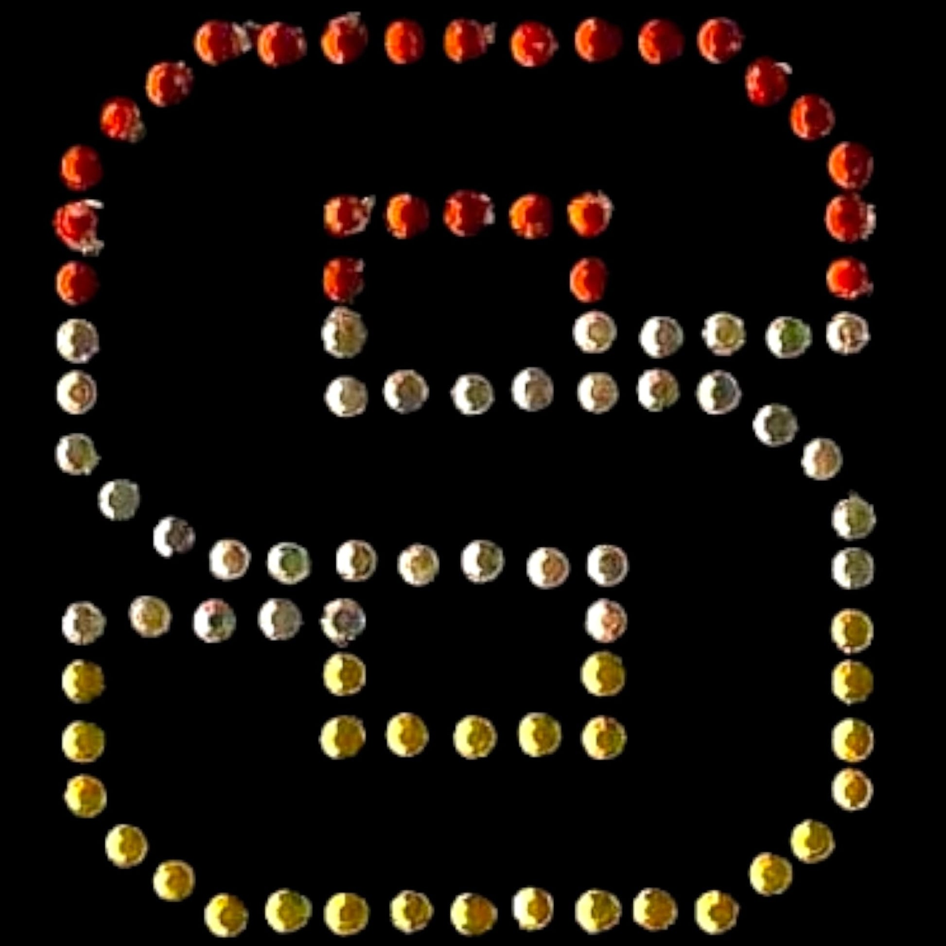 Oeteldonk Oeteldonk strass applicatie alfabet rood, wit, geel 4cm hoog open letter S rwg - Oetel.club