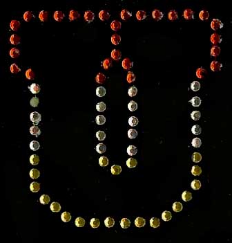 Oeteldonk Oeteldonk strass applicatie alfabet rood, wit, geel 4cm hoog open letter U rwg - Oetel.club