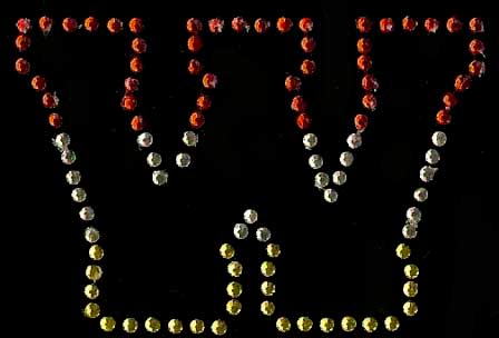 Oeteldonk Oeteldonk strass applicatie alfabet rood, wit, geel 4cm hoog open letter W rwg - Oetel.club