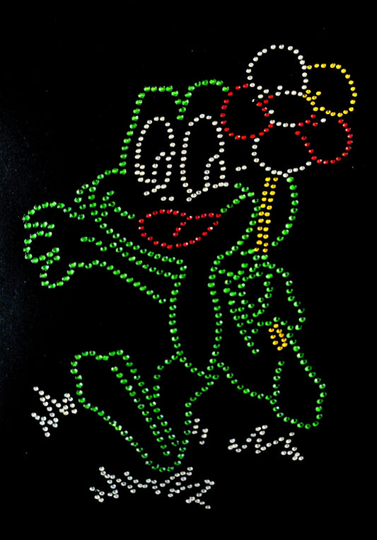 Oeteldonk Oeteldonk strass applicatie kikker met bloem parasolletje rwg - Oetel.club