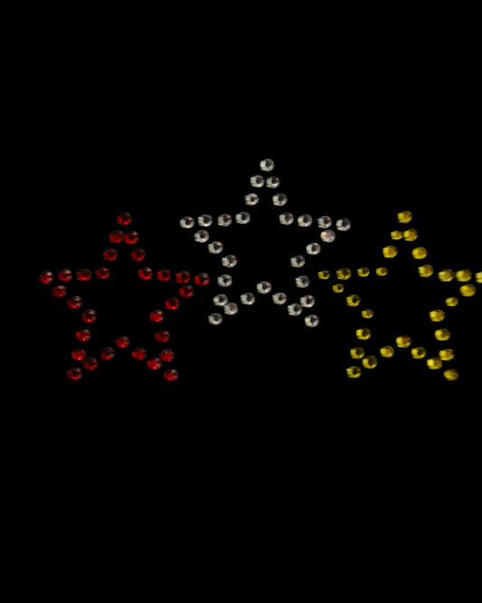 Oeteldonk Oeteldonk strass applicatie Oeteldonkse sterren open rood, wit, geel, per 3 10cmx5cm rwg - Oetel.club
