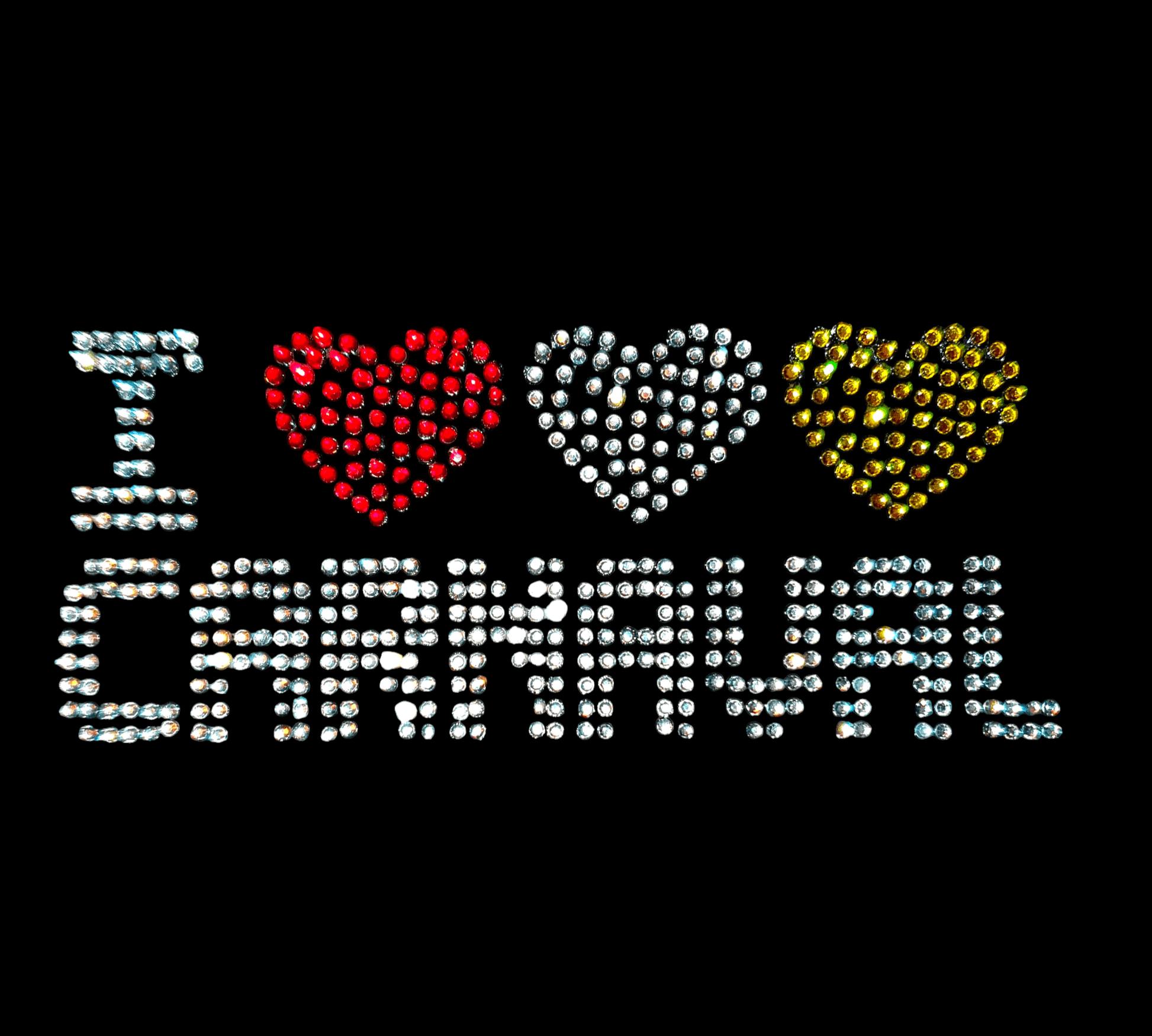 Oeteldonk Oeteldonk strass strijkembleem I love (3 hartjes) Carnaval 12cmx5cm rwg - Oetel.club