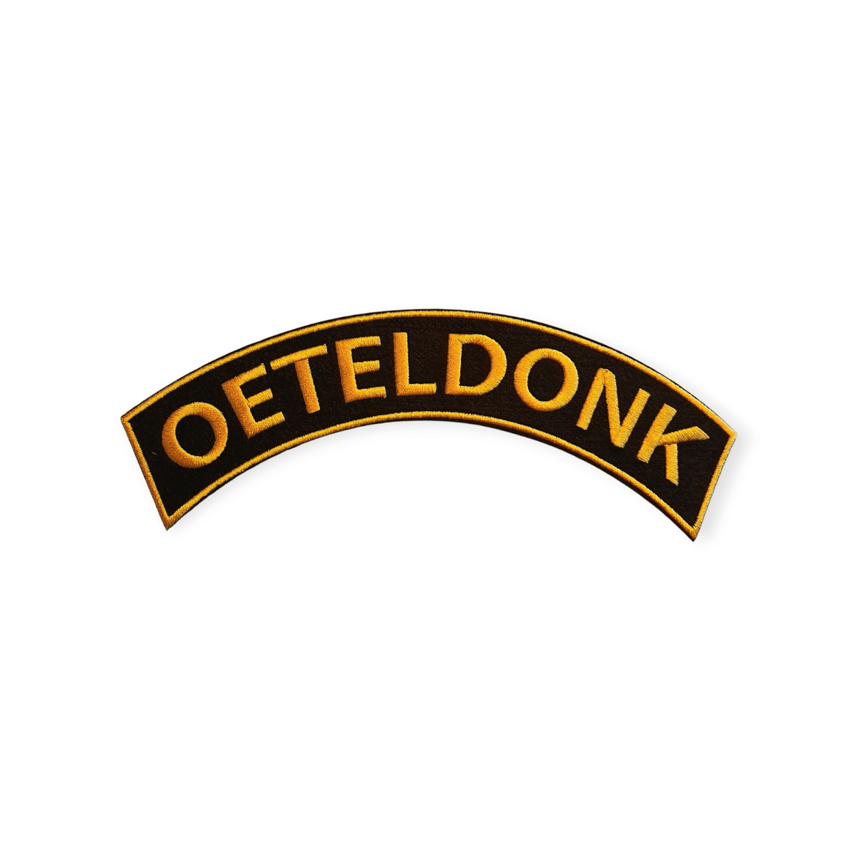 Rug embleem Boog met de tekst Oeteldonk goud – luxe goud borduurembleem van OetelClub